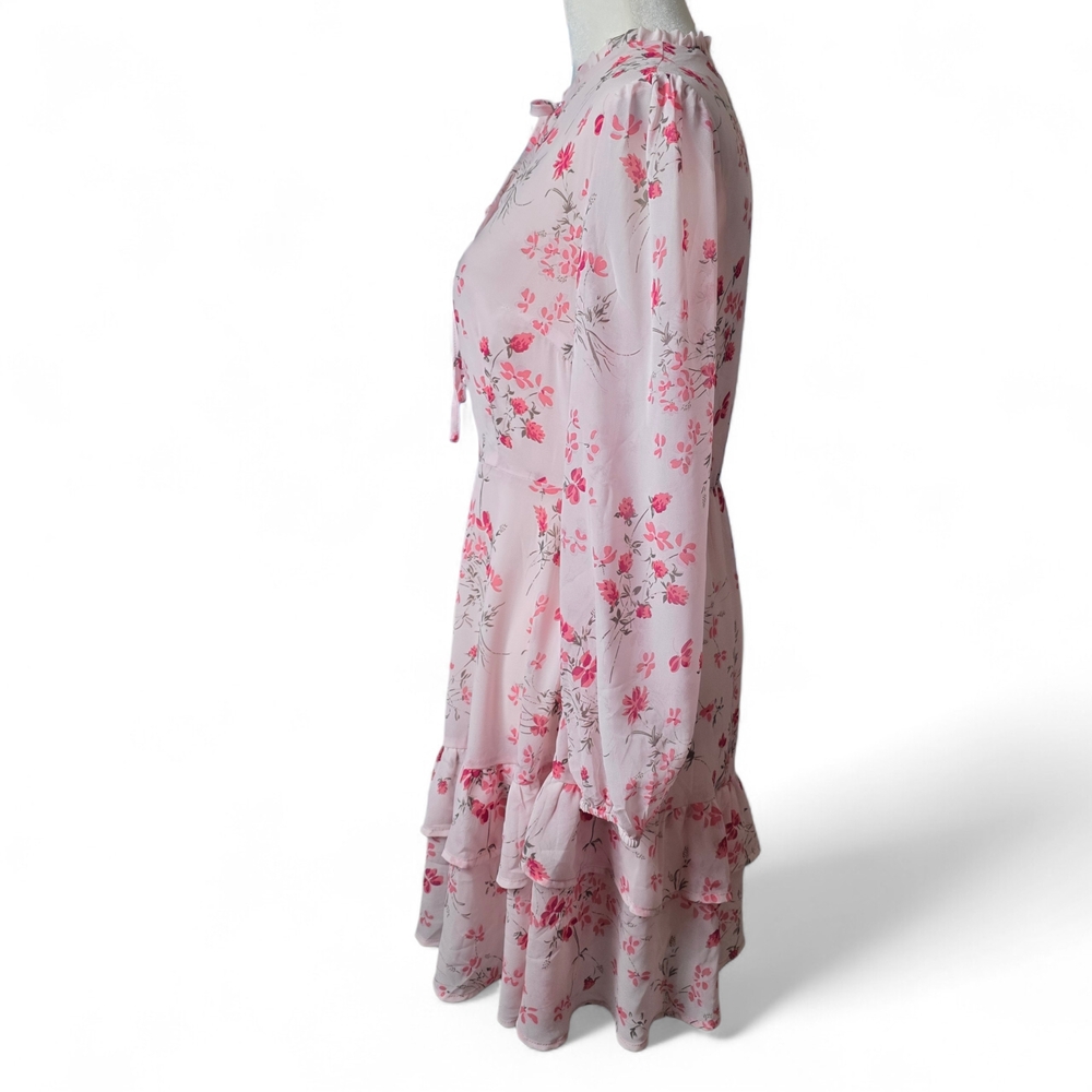 Allegra K Pink Floral Long Sleeve Dress - Picture 4 of 13